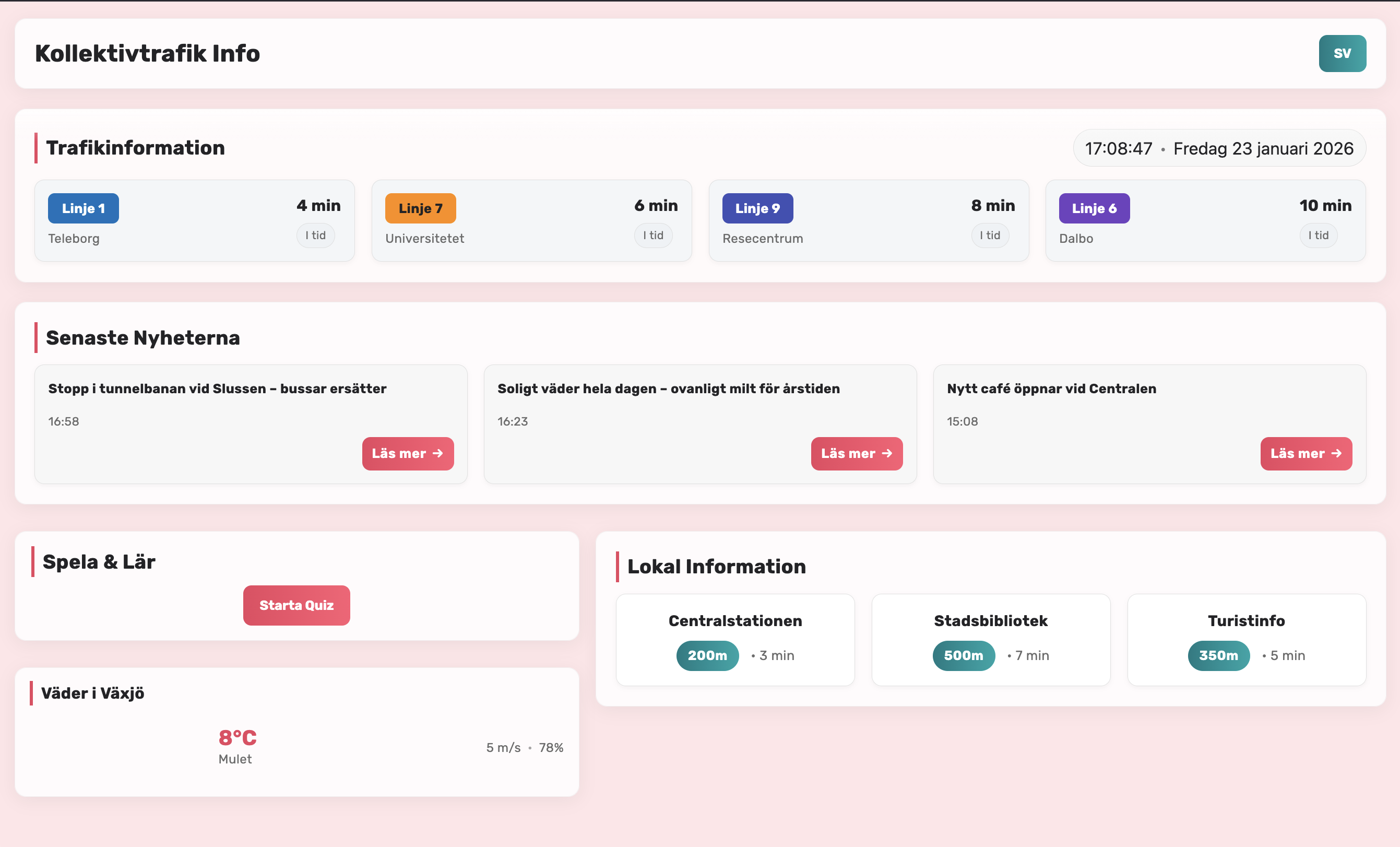 Public transportation screen interface